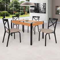 Conjunto Sala de Jantar Mesa 120cm X 77cm Tampo Vidro com 4 Cadeiras Karina