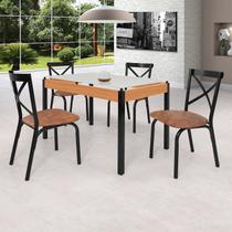 Conjunto Sala de Jantar Mesa 120cm X77cm Tampo Vidro com 4 Cadeiras Karina Preto fosco / Caramelo