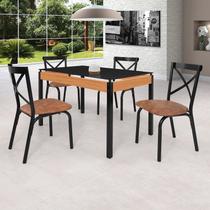 Conjunto Sala de Jantar Mesa 120cm X77cm Tampo Vidro com 4 Cadeiras Karina Preto fosco / Caramelo