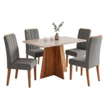 Conjunto Sala de Jantar Mesa 1,20M com Vidro Anjos 4 Lugares Tampo em MDF Cinza Viero Móveis