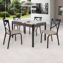 Conjunto Sala de Jantar Mesa 120x75cm Tampo Vidro com 4 Cadeiras Karina Bege/Preto Fosco/Linho Conjunto Sala de Jantar Mesa 120x75cm Tampo Vidro com 4 Cadeiras Karina Bege/Preto Fosco/Linho
