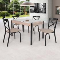 Conjunto Sala de Jantar Mesa 120x75cm Tampo Vidro com 4 Cadeiras Karina