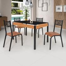 Conjunto Sala de Jantar Mesa 120x77cm Tampo Vidro com 4 Cadeiras Jade
