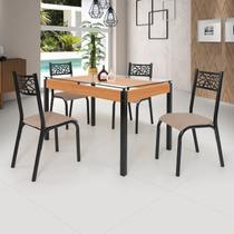 Conjunto Sala de Jantar Mesa 120x77cm Tampo Vidro com 4 Cadeiras Jade Preto Fosco / Bege