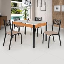 Conjunto Sala de Jantar Mesa 120x77cm Tampo Vidro com 4 Cadeiras Jade Preto Fosco / Bege