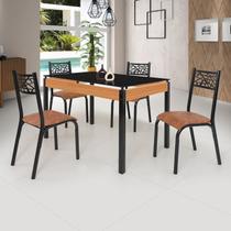 Conjunto Sala de Jantar Mesa 120x77cm Tampo Vidro com 4 Cadeiras Jade Preto/Fosco/Caramelo Conjunto Sala de Jantar Mesa 120x77cm Tampo Vidro com 4 Cadeiras Jade Preto/Fosco/Caramelo