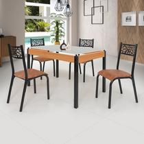 Conjunto Sala de Jantar Mesa 120x77cm Tampo Vidro com 4 Cadeiras Jade Preto fosco / Caramelo