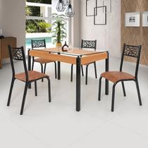 Conjunto Sala de Jantar Mesa 120x77cm Tampo Vidro com 4 Cadeiras Jade Preto fosco / Caramelo Conjunto Sala de Jantar Mesa 120x77cm Tampo Vidro com 4 Cadeiras Jade Preto fosco / Caramelo