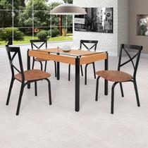 Conjunto Sala de Jantar Mesa 120x77cm Tampo Vidro com 4 Cadeiras Karina Preto fosco / Caramelo Conjunto Sala de Jantar Mesa 120x77cm Tampo Vidro com 4 Cadeiras Karina Preto fosco / Caramelo