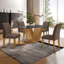 Conjunto Sala de Jantar Mesa 120x80cm Tampo MDF/Vidro com 4 Cadeiras Espanha Yescasa