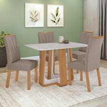 Conjunto Sala de Jantar Mesa 120x80cm Tampo Vidro/MDF 4 Cadeiras Suede Bege Amendoa Clean/Off White