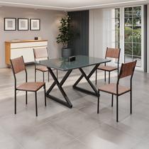 Conjunto Sala de Jantar Mesa 120x90cm Base Império Tampo Mdf Laca com Vidro Florença