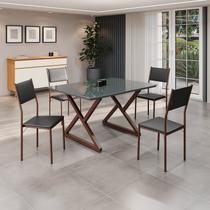 Conjunto Sala de Jantar Mesa 120x90cm Base Império Tampo Mdf Laca com Vidro Florença