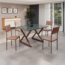 Conjunto Sala de Jantar Mesa 120x90cm Base Império Tampo Mdf Laca com Vidro Florença