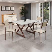 Conjunto Sala de Jantar Mesa 120x90cm Base Império Tampo Mdf Laca com Vidro Florença