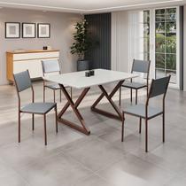 Conjunto Sala de Jantar Mesa 120x90cm Base Império Tampo Mdf Laca com Vidro Florença