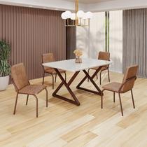 Conjunto Sala de Jantar Mesa 120x90cm Base Império Tampo MDF Laca com Vidro Malibu Marrom Conjunto Sala de Jantar Mesa 120x90cm Base Império Tampo MDF Laca com Vidro Malibu Marrom