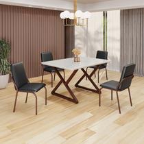 Conjunto Sala de Jantar Mesa 120x90cm Base Império Tampo MDF Laca com Vidro Malibu Marrom/Preto