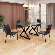 Conjunto Sala de Jantar Mesa 120x90cm Base Império Tampo Mdf Laca com Vidro Malibu