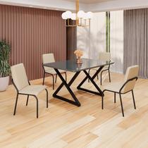 Conjunto Sala de Jantar Mesa 120x90cm Base Império Tampo Mdf Laca com Vidro Malibu