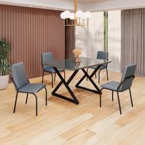 Conjunto Sala de Jantar Mesa 120x90cm Base Império Tampo Mdf Laca com Vidro Malibu