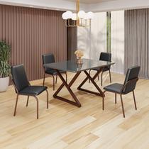 Conjunto Sala de Jantar Mesa 120x90cm Base Império Tampo Mdf Laca com Vidro Malibu