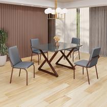 Conjunto Sala de Jantar Mesa 120x90cm Base Império Tampo Mdf Laca com Vidro Malibu