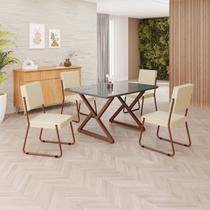 Conjunto Sala de Jantar Mesa 120x90cm Base Império Tampo Mdf Laca com Vidro Napoli