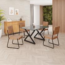 Conjunto Sala de Jantar Mesa 120x90cm Base Império Tampo MDF Laca com Vidro Napoli Preto/Marrom