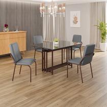 Conjunto Sala de Jantar Mesa 120x90cm Base Pérola Tampo MDF com Vidro Malibu Marrom/Grafite Conjunto Sala de Jantar Mesa 120x90cm Base Pérola Tampo MDF com Vidro Malibu Marrom/Grafite