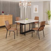 Conjunto Sala de Jantar Mesa 120x90cm Base Pérola Tampo Mdf com Vidro Malibu