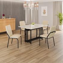 Conjunto Sala de Jantar Mesa 120x90cm Base Pérola Tampo Mdf com Vidro Malibu