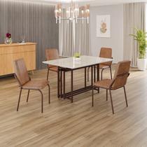 Conjunto Sala de Jantar Mesa 120x90cm Base Pérola Tampo Mdf com Vidro Malibu