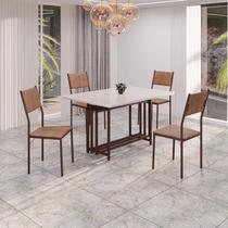 Conjunto Sala de Jantar Mesa 120x90cm Base Pérola Tampo Mdf Laca com Vidro Florença Marrom