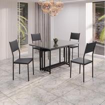 Conjunto Sala de Jantar Mesa 120x90cm Base Pérola Tampo Mdf Laca com Vidro Florença Preto