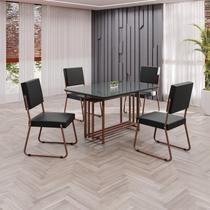 Conjunto Sala de Jantar Mesa 120x90cm Base Pérola Tampo Mdf Laca com Vidro Napoli