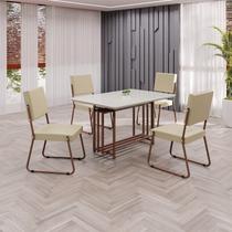 Conjunto Sala de Jantar Mesa 120x90cm Base Pérola Tampo Mdf Laca com Vidro Napoli