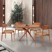 Conjunto Sala de Jantar Mesa 135cm Tampo Redondo Laminado e 4 Cadeiras Hope Palha / Imbuia Natural Conjunto Sala de Jantar Mesa 135cm Tampo Redondo Laminado e 4 Cadeiras Hope Palha / Imbuia Natural