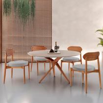 Conjunto Sala de Jantar Mesa 135cm Tampo Redondo Texturizado e 4 Cadeiras Hope Marrom/Luna/Imbuia/Off White