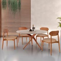 Conjunto Sala de Jantar Mesa 135cm Tampo Redondo Texturizado e 4 Cadeiras Hope Conjunto Sala de Jantar Mesa 135cm Tampo Redondo Texturizado e 4 Cadeiras Hope
