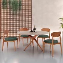 Conjunto Sala de Jantar Mesa 135cm Tampo Redondo Texturizado e 4 Cadeiras Hope