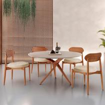 Conjunto Sala de Jantar Mesa 135cm Tampo Redondo Texturizado e 4 Cadeiras Hope