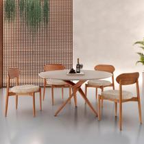 Conjunto Sala de Jantar Mesa 135cm Tampo Redondo Texturizado e 4 Cadeiras Hope Conjunto Sala de Jantar Mesa 135cm Tampo Redondo Texturizado e 4 Cadeiras Hope