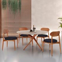 Conjunto Sala de Jantar Mesa 135cm Tampo Redondo Texturizado e 4 Cadeiras Hope Preto / Imbuia Natural / Off White Conjunto Sala de Jantar Mesa 135cm Tampo Redondo Texturizado e 4 Cadeiras Hope Preto / Imbuia Natural / Off White