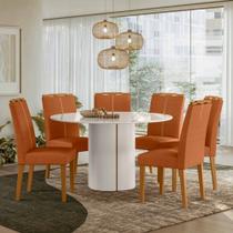 Conjunto Sala de Jantar Mesa 1,35m com 6 Cadeiras Serena Off White/Friso Ypê/Al03 - New Ceval