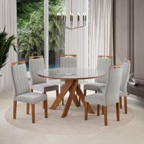 Conjunto Sala de Jantar Mesa 137cm com Tampo de Vidro Mônaco com 6 Cadeiras Grécia Madetal