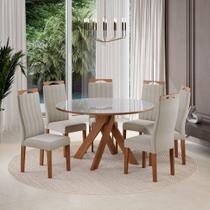 Conjunto Sala de Jantar Mesa 137cm com Tampo de Vidro Mônaco com 6 Cadeiras Grécia Madetal Conjunto Sala de Jantar Mesa 137cm com Tampo de Vidro Mônaco com 6 Cadeiras Grécia Madetal