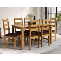 Conjunto Sala de Jantar Mesa 140cm e 6 Cadeiras Estofadas 100% Madeira Maciça Serena Espresso Móveis Nogueira/Angus Ambar