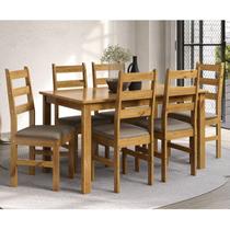 Conjunto Sala de Jantar Mesa 140cm e 6 Cadeiras Estofadas 100% Madeira Maciça Serena Espresso Móveis