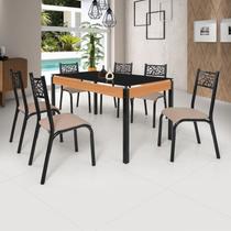 Conjunto Sala de Jantar Mesa 140cm X 77cm Tampo Vidro com 6 Cadeiras Jade Conjunto Sala de Jantar Mesa 140cm X 77cm Tampo Vidro com 6 Cadeiras Jade